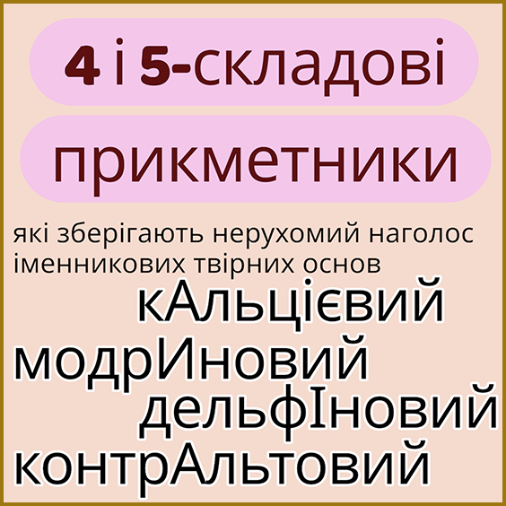 Багатоскладові прикметники з нерухомим наголосом іменникових твірних основ