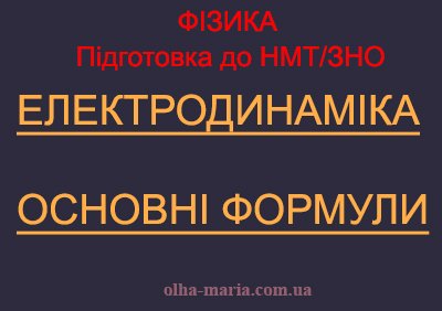 Фізика. Електродинаміка. Основні формули. Підготовка до НМТ/ЗНО