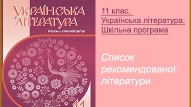 11 клас. Українська література. Шкільна програма. Список літератури/творів з української літератури