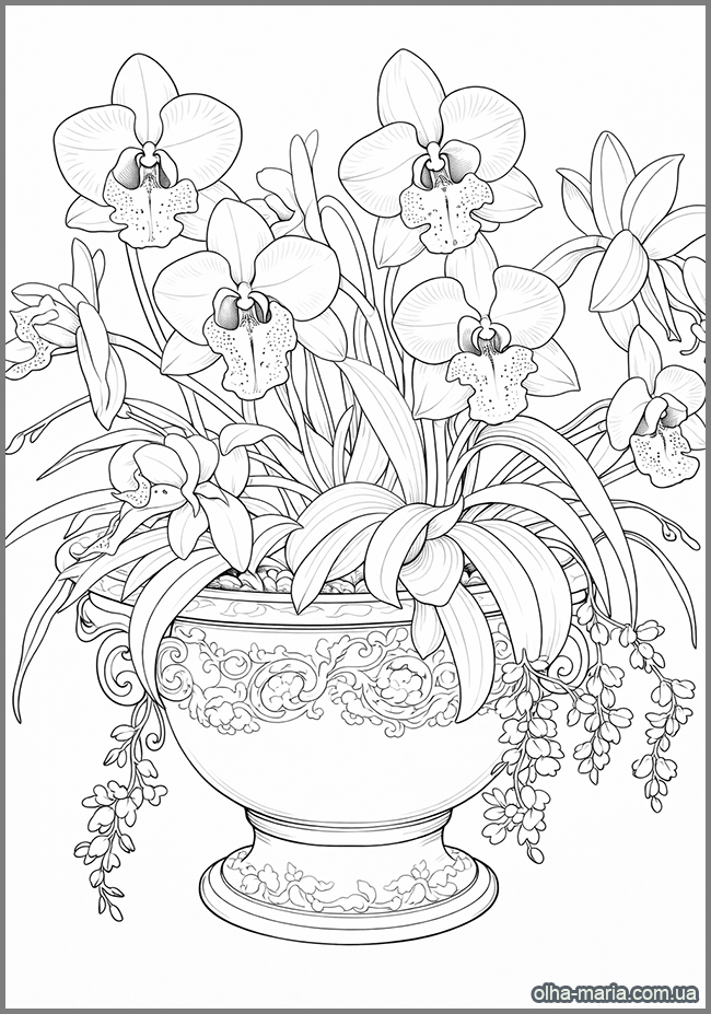 Розмальовка букета квітів для друку Розмальовка квіти у вазі — printable flower bouquet coloring page