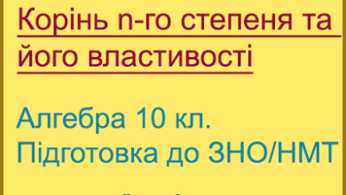 Корінь n-го степеня та його властивості. Алгебра 10 кл. Підготовка до ЗНО/НМТ