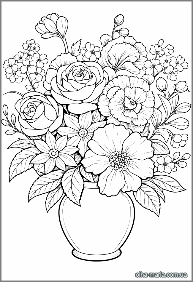 Розмальовка квіти у вазі квіти у вазі розмальовка - flower vase coloring page