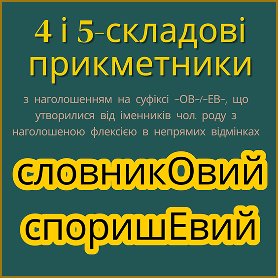 Наголос. Чотири- і п’ятискладові прикметники з наголошенням на суфіксі -ОВ- / -ЕВ