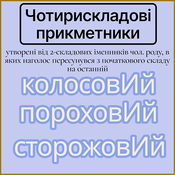 Наголос. Чотирискладові прикметники з наголосом на останньому складі