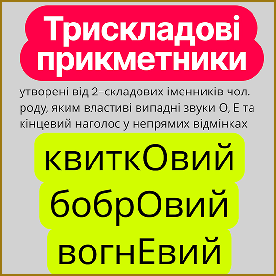 Наголос у прикметниках з випадними звуками