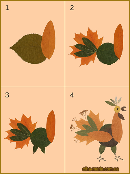 Півник з осіннього листя. Цікаві поробки для дітей