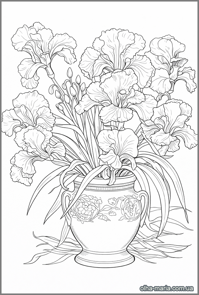 Розмальовки квіти роздрукувати Розфарбовки квіти півники для дорослих - Intricate Floral Arrangement Coloring Page