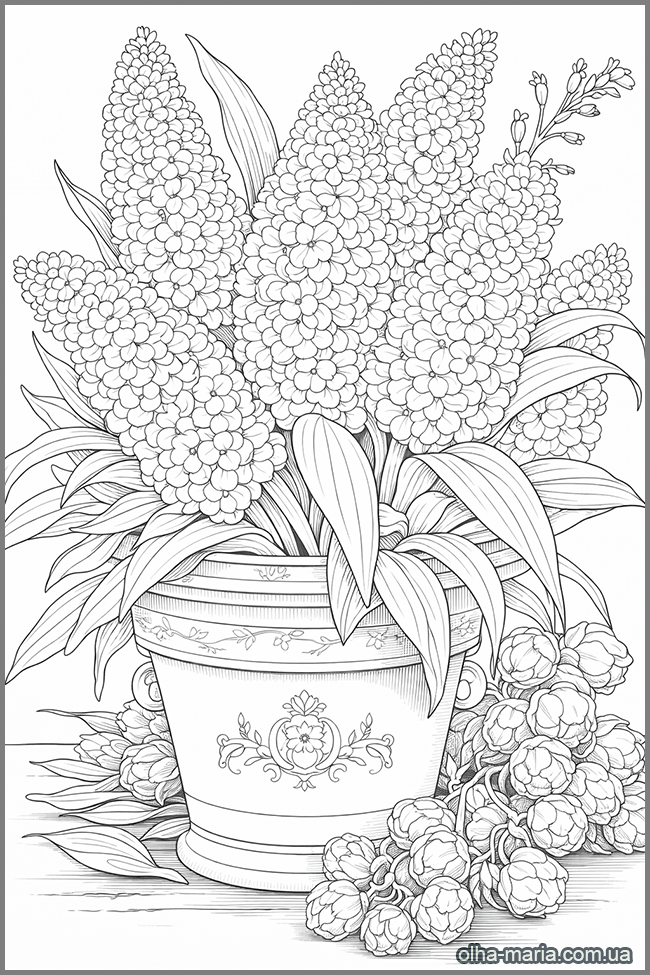 Розмальовка антистрес. Квіти у вазі Розфарбовки квіти роздрукувати - Vintage Flower Bouquet Coloring Page