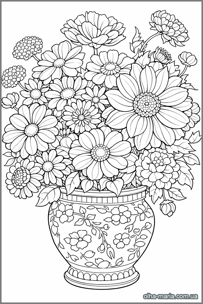 Розмальовки квіти для мами розмальовка букет - floral bouquet coloring page