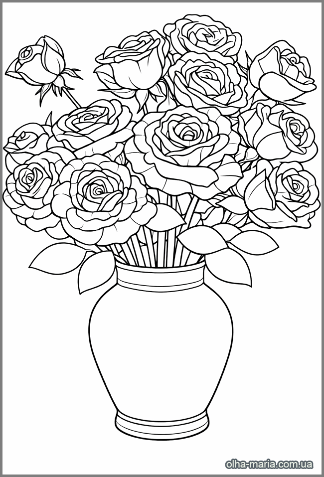 Розмальовки квіти. Троянди Розмальовка для дорослих - flower-bouquet-coloring-page