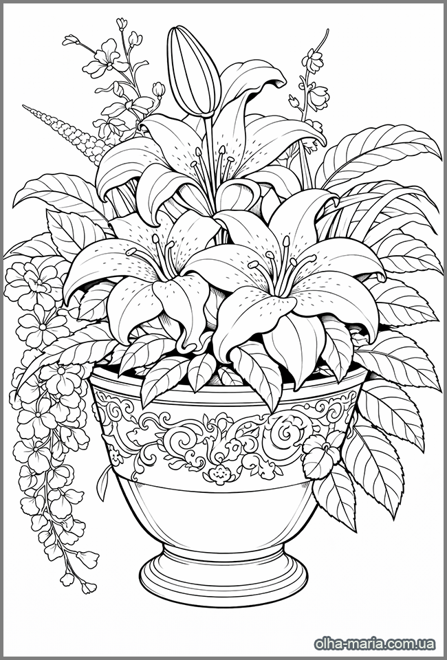 Розмальовка букета квітів для друку Розмальовка квіти - flower coloring page