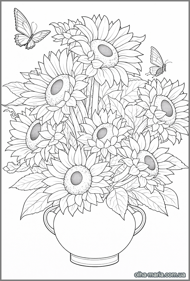 Розмальовка. Соняшники Розмальовка квіти у вазі — flower-vase-coloring-page