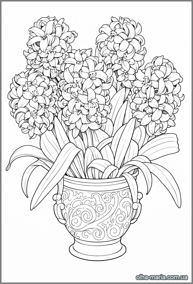 Розмальовки квіти у вазі роздрукувати безкоштовно Розмальовка квіти у вазі — printable flower bouquet coloring page