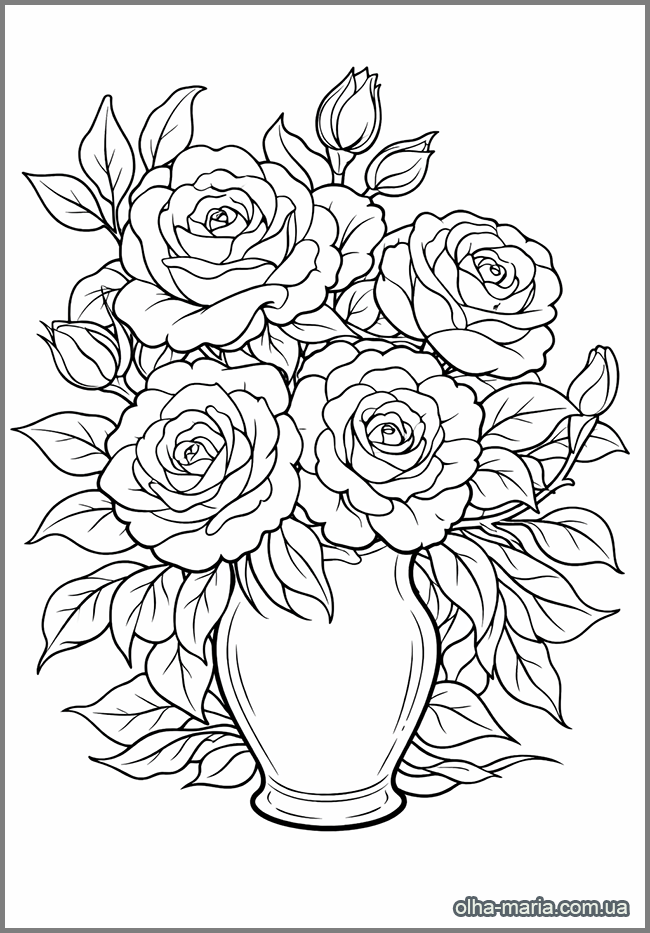 Троянди. Розмальовки для дівчат розмальовка троянди чорно-біла - rose coloring page