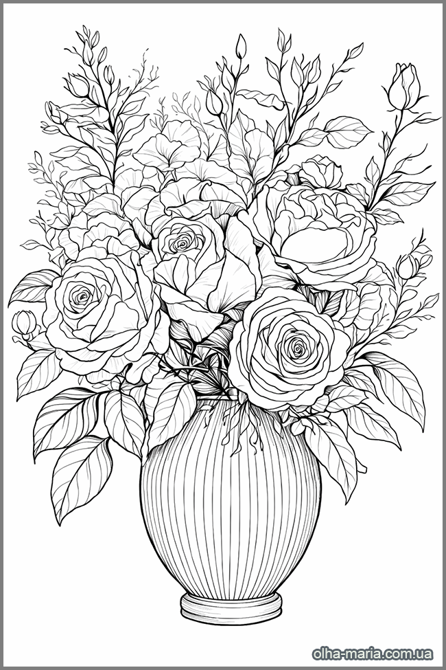Троянди. Розмальовки роздрукувати Розмальовка троянди - rose coloring sheet