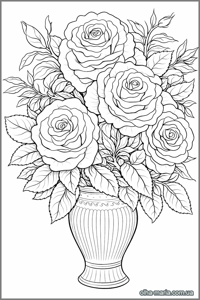 Троянди. Розмальовка завантажити розмальовки букет квітів - bouquet coloring pages