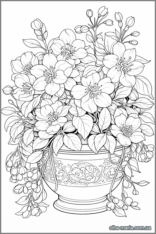 Квіти. Букет. Розмальовка завантажити Розмальовки квіткові композиції - Beautiful Floral Arrangement Coloring Page